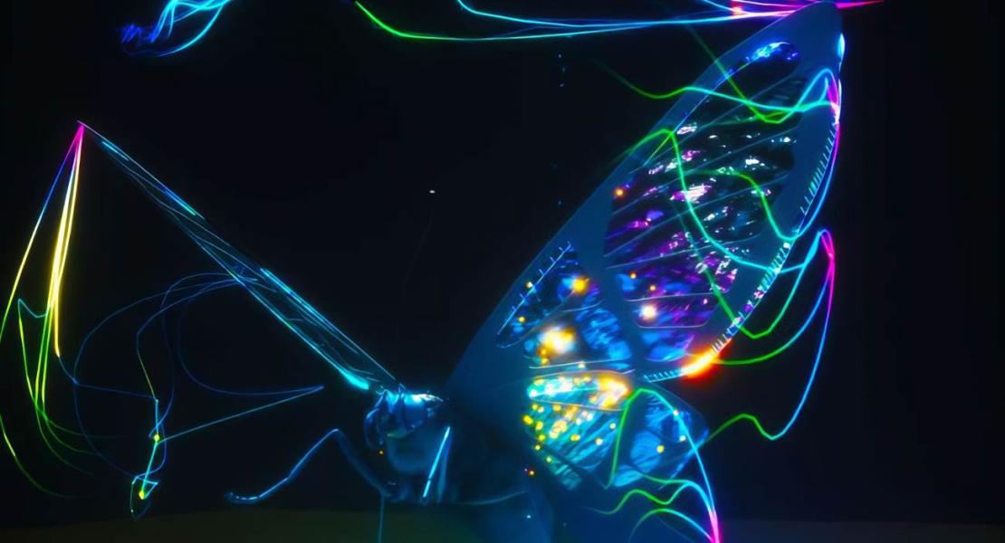 Rappresentazione artistica di una farfalla sopra il sensore di imaging bioispirato