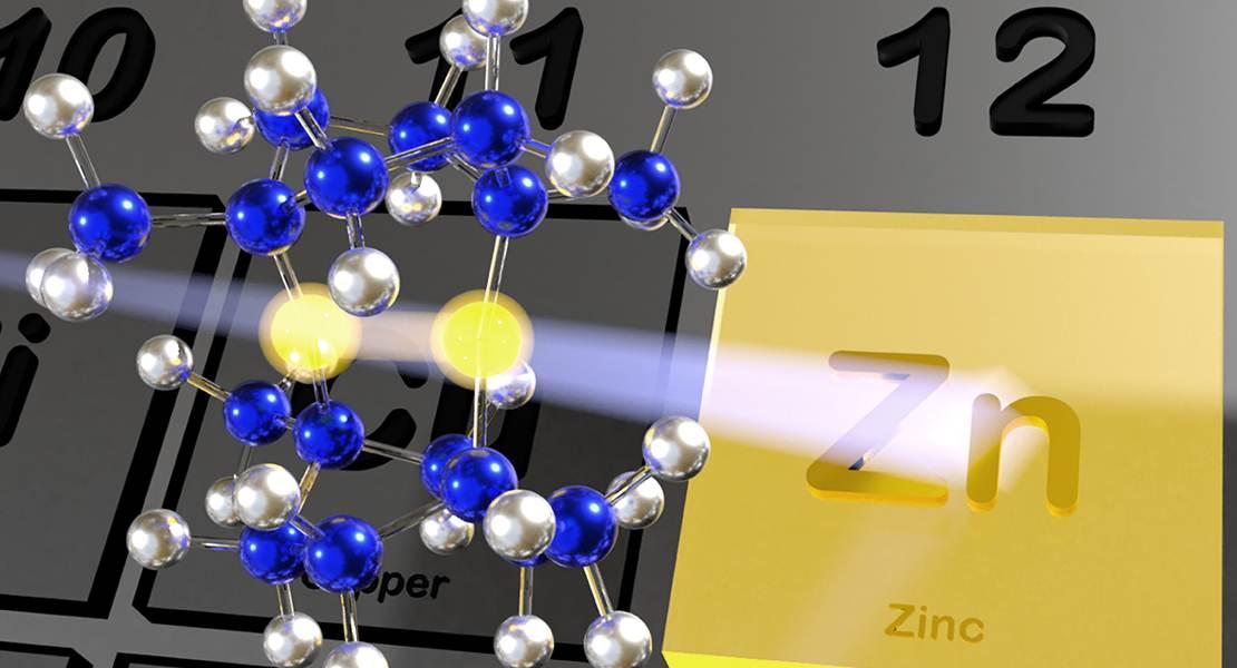 Zinco a due centri che assorbe la luce visibile come solido e in soluzione