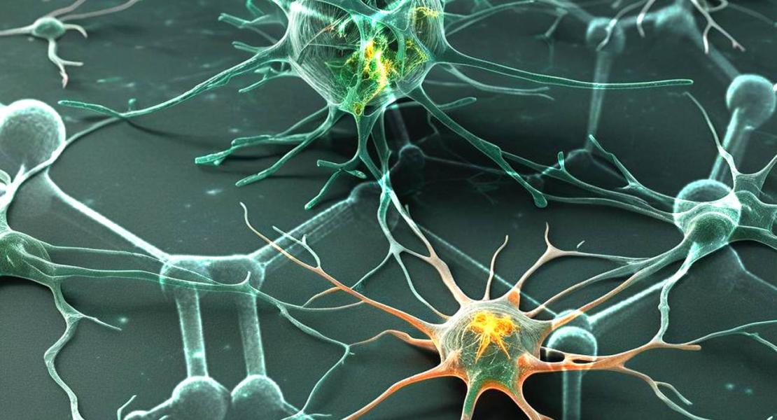 Astrocita che abbraccia una molecola di grafene