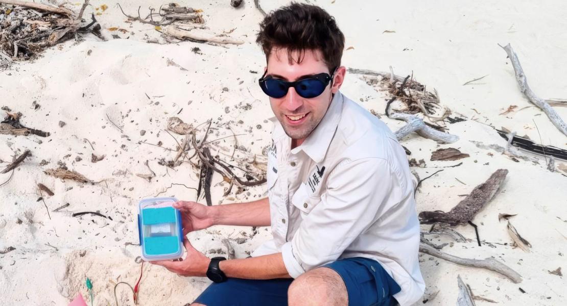 Davey Dor di UNSW BEES aspetta che i piccoli di tartaruga emergano dal loro nido.
