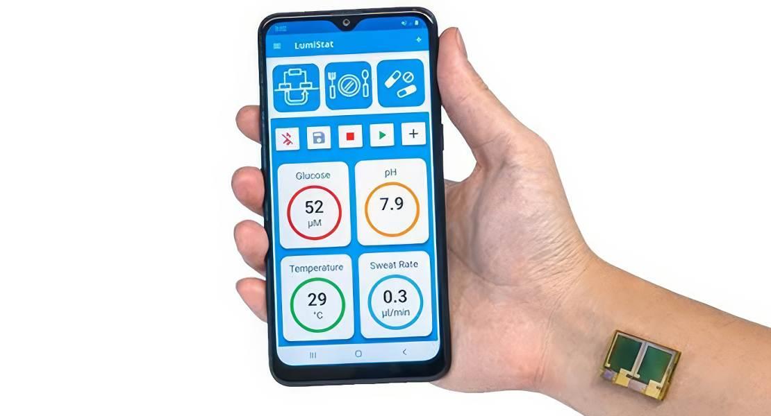 Applicazione per telefono cellulare che si associa al sensore di sudore indossabile tramite Bluetooth.