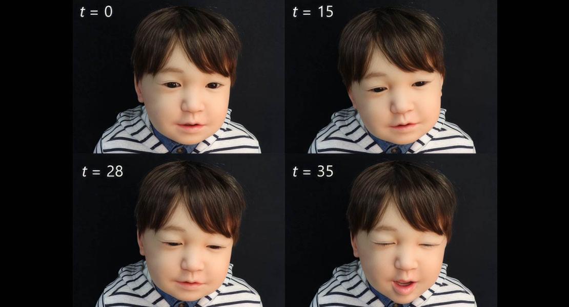 Snapshot dell'espressione dell'umore assonnato realizzato su un robot Android per bambini.