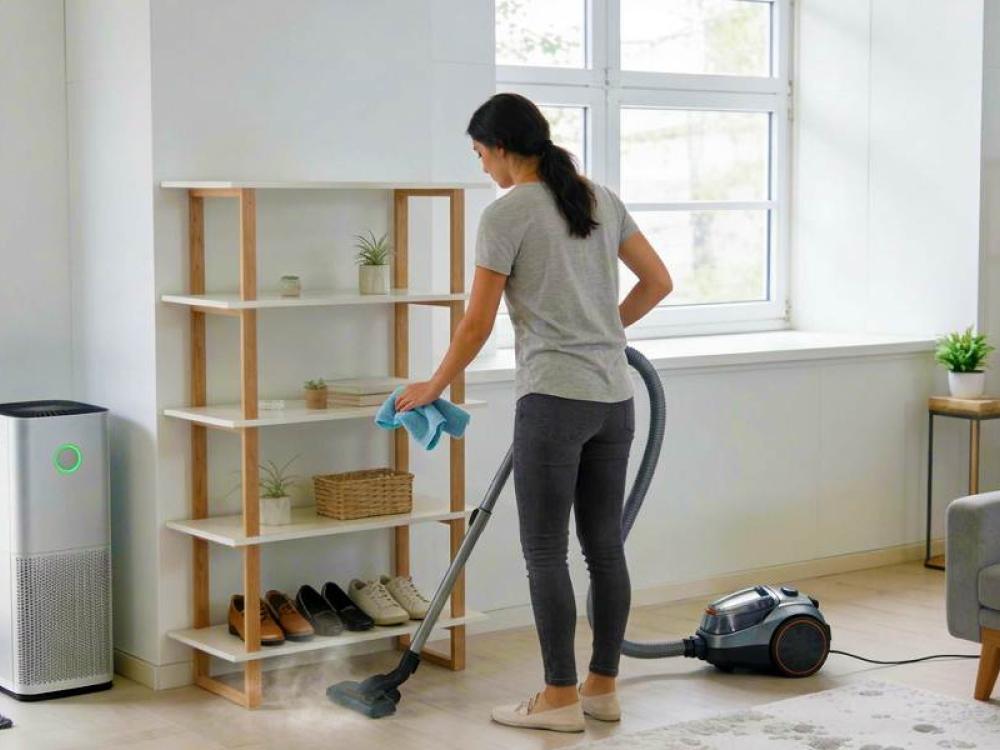 Donna che fa le pulizia