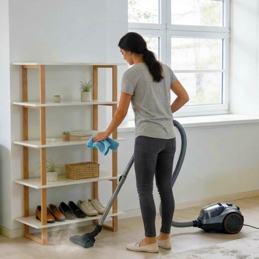 Donna che fa le pulizia